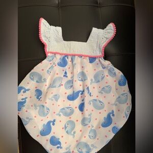 🐳Baby Essentials White Bubble Romper with Blue Whale and Pink Trim